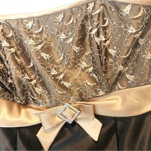 Jessica McClintock for Gunne Sax Black Gold Strapless Dress size 7 - Picture 2 of 5